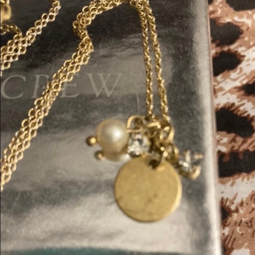 J. CREW Pearl & Rhinestone Drop Gold Necklace